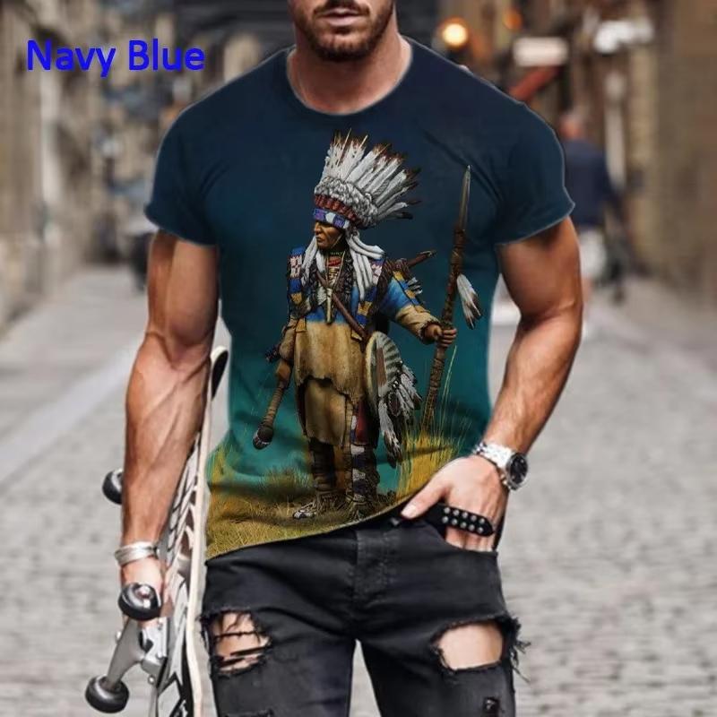 Футболка с принтом Indian Chieftain 3D, мужская, с короткими рукавами