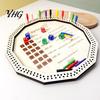 Dice Board Game Wooden Farkle Tray, with 6 Dice, 8 Colorful Pegs, Multi-player Interactive Scoreboard Game, Classic Tabletop for Travel Family