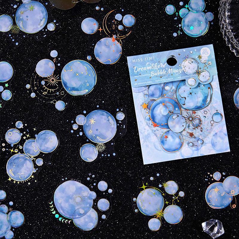 20 Sheets Dreamy Gold Foil Bubble Shadow Stickers Shiny Metallic Effect Self-Adhesive For Journal Scrapbook DIY Deco
