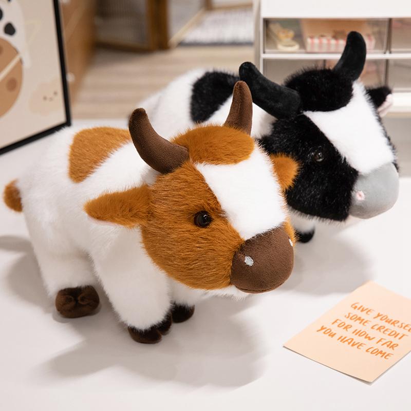 Животное Крупный рогатый скот Животное Плюшевая кукла Симуляция Пушистая Плюшевая кукла Молочная корова Набитая корова Бык Мягкая Плюшевая игрушка корова Подарки