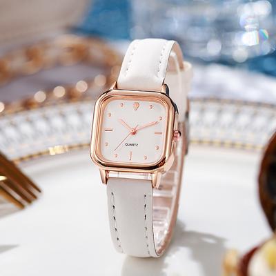 Простые повседневные кварцевые часы для женщин Ins Inspired Square Shape Wristwatch с кожаным ремешком