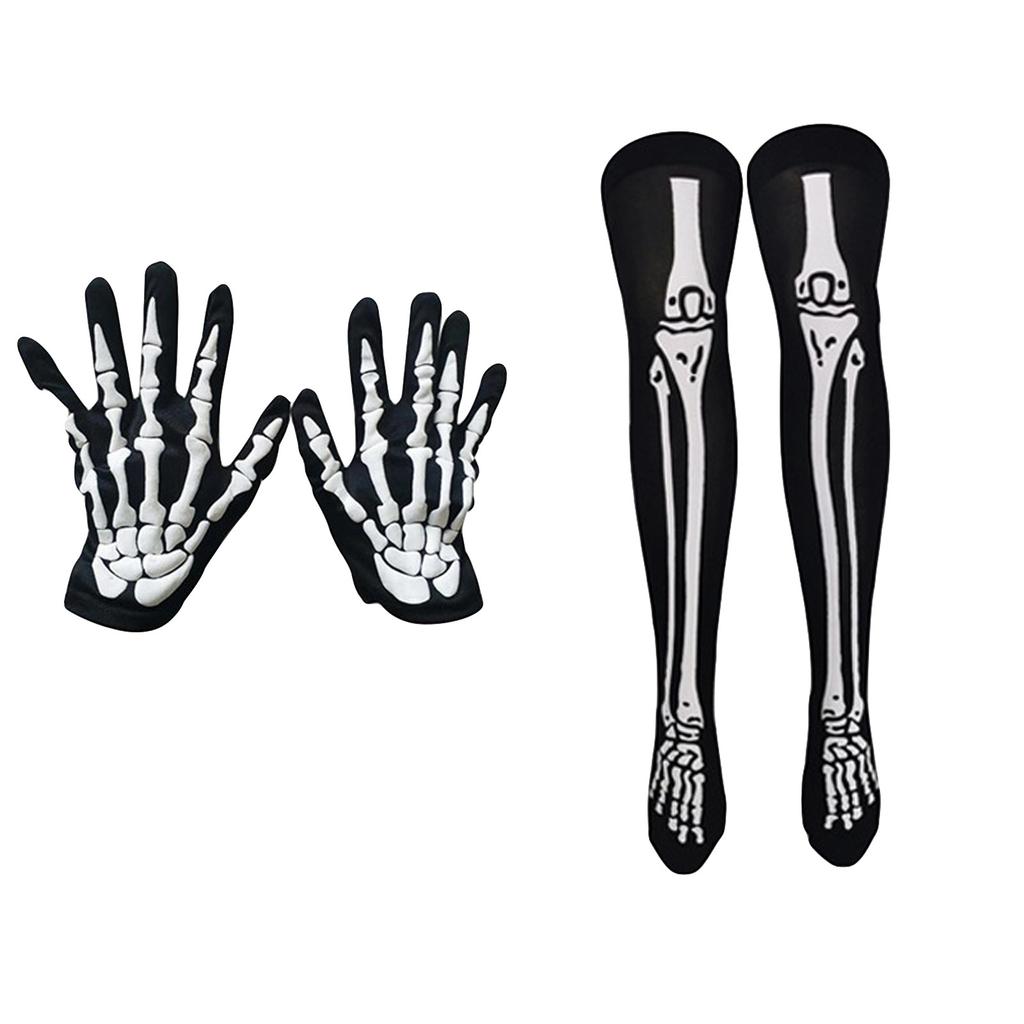 Женские перчатки со страшным принтом скелета на Хэллоуин, комплект носков, костюм из двух предметов