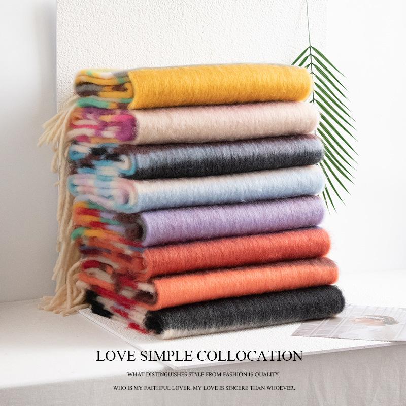 Fluffy Big Pull Hair Scarf Women's High-end Sense New Maillard Plaid Autumn and Winter Shawl Warm Fashion Trend