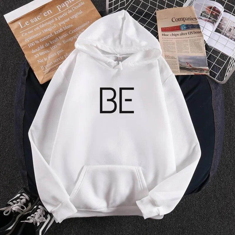 Женская мода с принтом BE Kpop толстовки унисекс с буквами в корейском стиле Harajuku свободная уличная одежда топы повседневная толстовка с капюшоном Femme