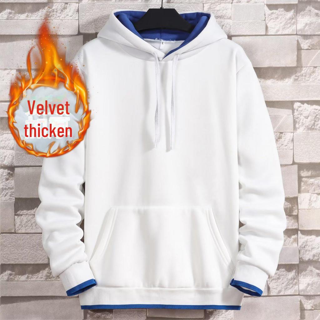 Men's Hooded Velvet Sweatshirt: 2022 Fashion, Color-Blocked, Thickened for Autumn/Winter.