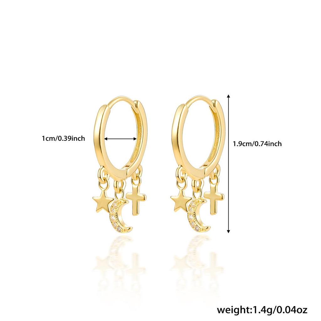 Sterling Silver Star, Moon & Cross Zircon Earrings – Trendy and Versatile