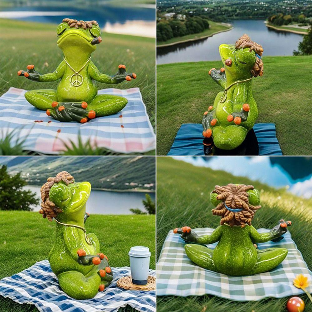 Зеленая лягушка скульптура смола йога лягушка украшение милая медитирующая лягушка статуэтка стол