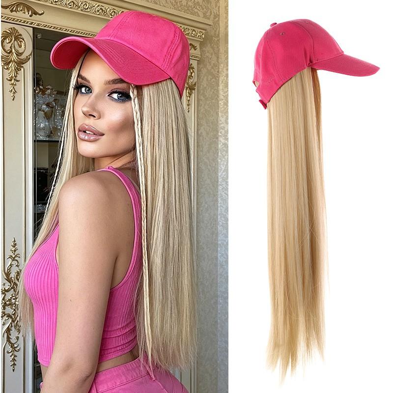 Womens Baseball Cap With Long Straight Hair Wig All-in-one Fashion Hat Daily Wear