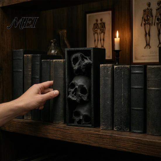 Темные фэнтези Домашние украшения 3 шт. Хэллоуин 3-уровневые книжные подставки в виде черепа, Готическая смола Декор для книжной полки для офиса, Статуя скелета Книжные полки Жуткие