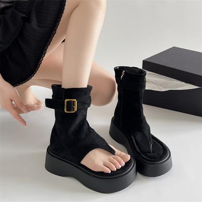 Популярные черные женские летние сандалии на толстой подошве «елочка» 2025 новинка, ретро, нескользящие, французские крутые ботинки