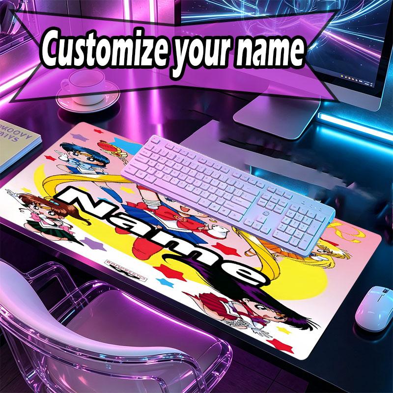 Custom Name Personalized Sailor Moon Pattern Mousepad, Laptop PC Desk Mat, Decorative Desk Mat for Home Keyboard Pad Gift