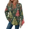 Женская мода с длинным рукавом, завязками на шнурке, капюшоном, пуговицами, V-образным вырезом, повседневная толстовка с капюшоном и рождественским принтом