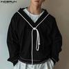 Oversized Men V Neck Long Sleeve Drawstring T-shirts Casual Tops