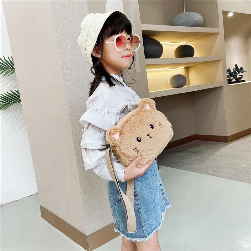 Cat Fashion Cartoon Children Shoulder Crossbody Bag With Soft Plush Gift Kids
