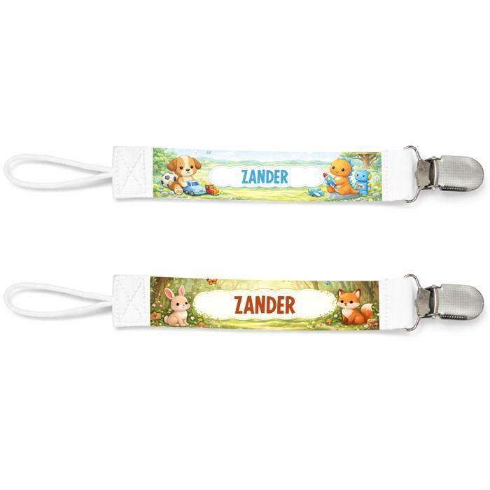 Planetee Lot de 2 Attaches Tétine pour Zander Animaux Mignons - Attache Sucette Personnalisée Bébé Garçon Cadeau Naissance