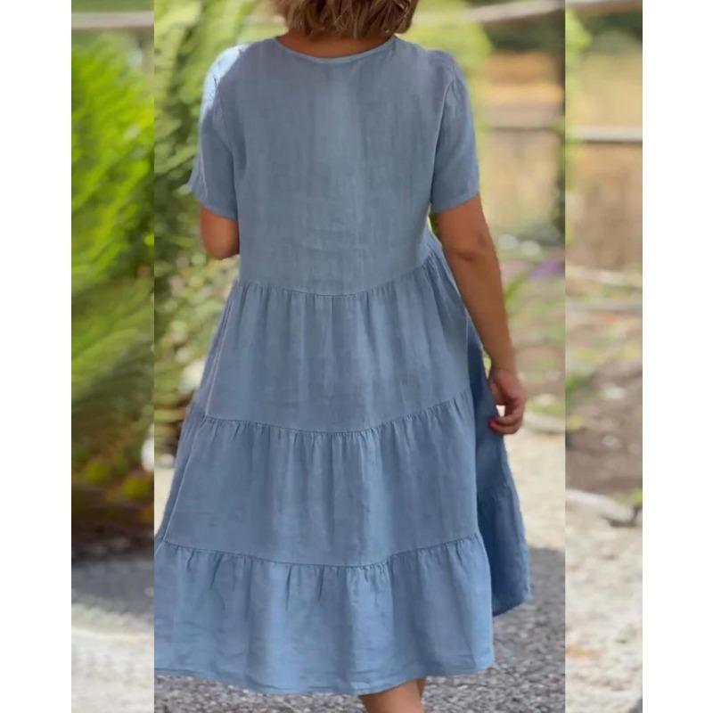 Женское свежее милое однотонное платье с V-образным вырезом и большой юбкой-качелями