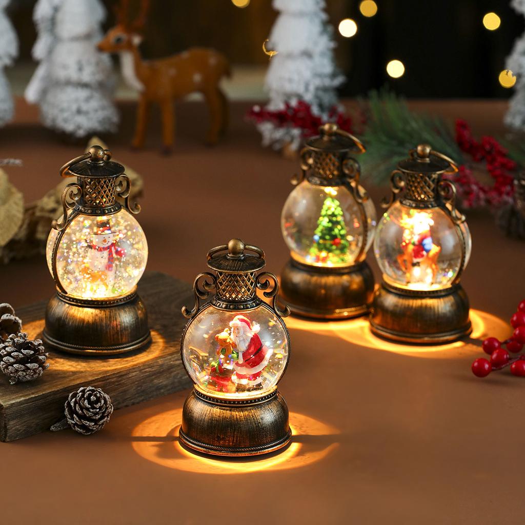Christmas Gift Snow Globe Light with Music/Handle/Resin Figurine Holiday Decoration Table Lantern Ornaments