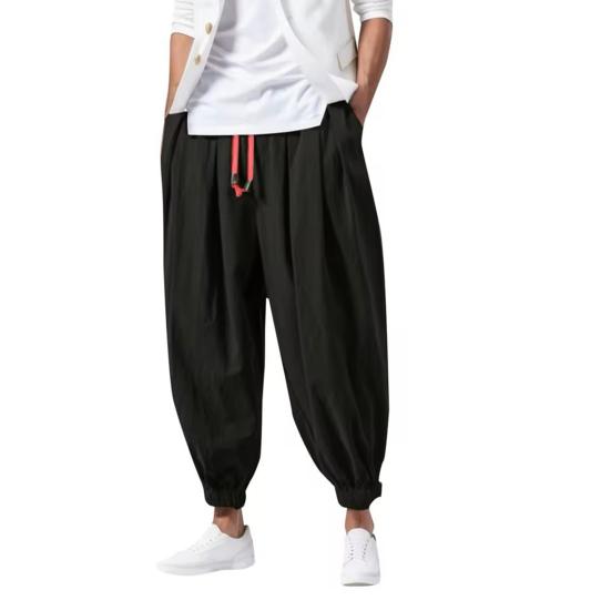 Men Harem Pants Drawstring Waist Baggy Drop Crotch Trousers Casual Loose Trousers with Elastic