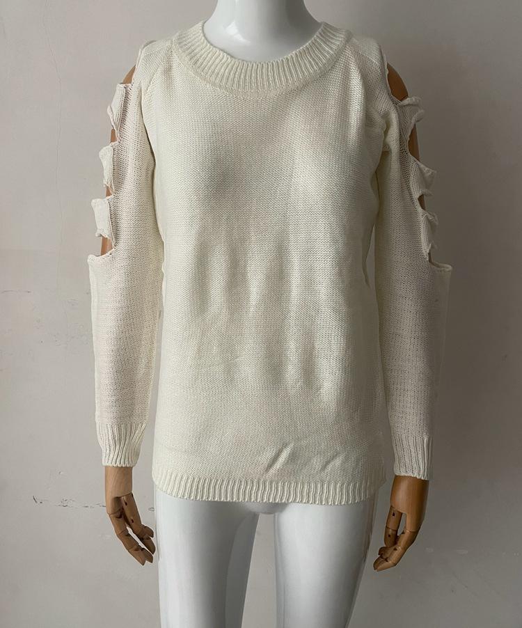 New Sweater Women'S Crew Neck Long-Sleeved Off-The-Shoulder Solid Color Knitted Sweater Fashion Bottoming Shirt