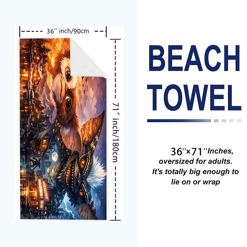 Gremlins Print Beach Towel, Large Soft Quick Dry Towel for Beach Camping Swimming