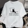 Tech Cat Short Sleeve Tshirt Black American English Cartoon Pattern Cat Casual Top Daily Versatile Commuter Home Clothes