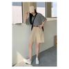 Stylish and Breathable Cotton-Linen Work Shorts for Women, Fashionable High Waist and Loose Fit Wide-Leg Pants