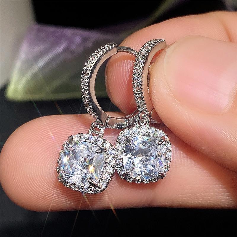 Серьги-подвески из стерлингового серебра 925 пробы с белым кубическим цирконием, серебряный цвет, элегантные аксессуары для женщин, модные ювелирные изделия