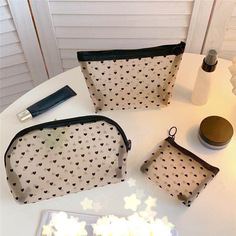 Cute Fashion Mesh Portable Zipper Toiletry Bag Pen Case Makeup Bags Pencil Pouch Cosmetic Bag
