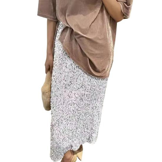 Женская юбка макси с высокой талией, однотонный дизайн, длинная юбка с пайетками, утягивающая ноги юбка