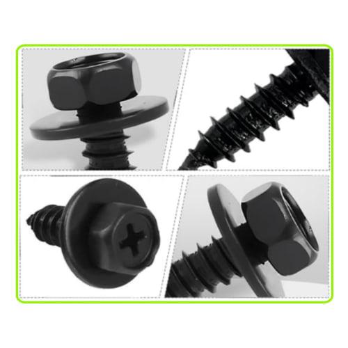 GYWHOOFT Tapping Screws, Car Hex Head Screws with Washers, Hex Self-Tapping Bolts, Repair Parts for Fenders and Bumpers, Wear-Resistant, Durable, Cros