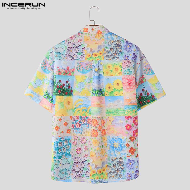 INCERUN Летние мужские футболки с коротким рукавом и цветочным принтом, повседневные свободные праздничные футболки, топы