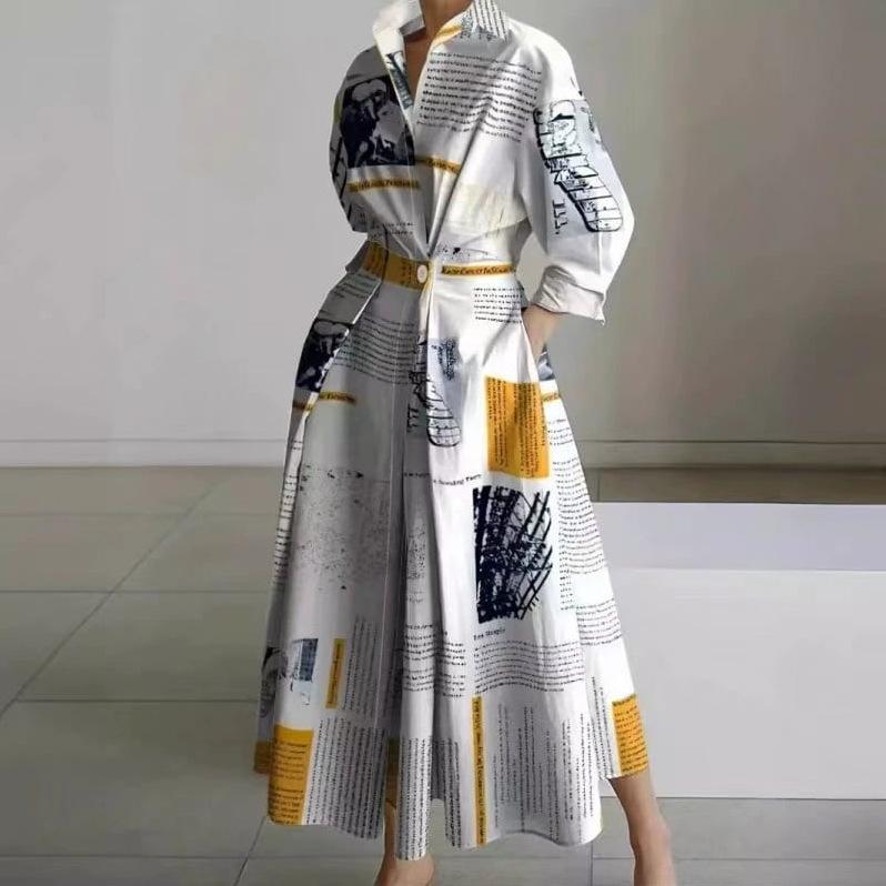 2026 Европейское и американское повседневное платье-поло для commuting с длинными рукавами и эластичной талией