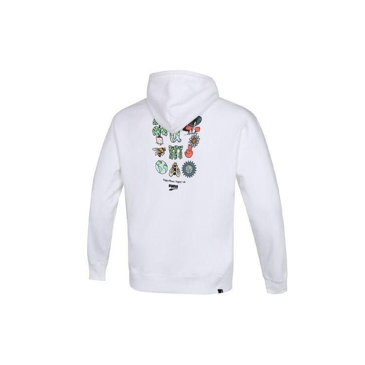 Puma Downtown Fun Logo Print Hoodie Men Tops White 535412-02