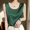 Satin Silk Vest Summer Women's Vest Pullover Short Top Sleeveless Vest Round Neck Solid Color Camisole
