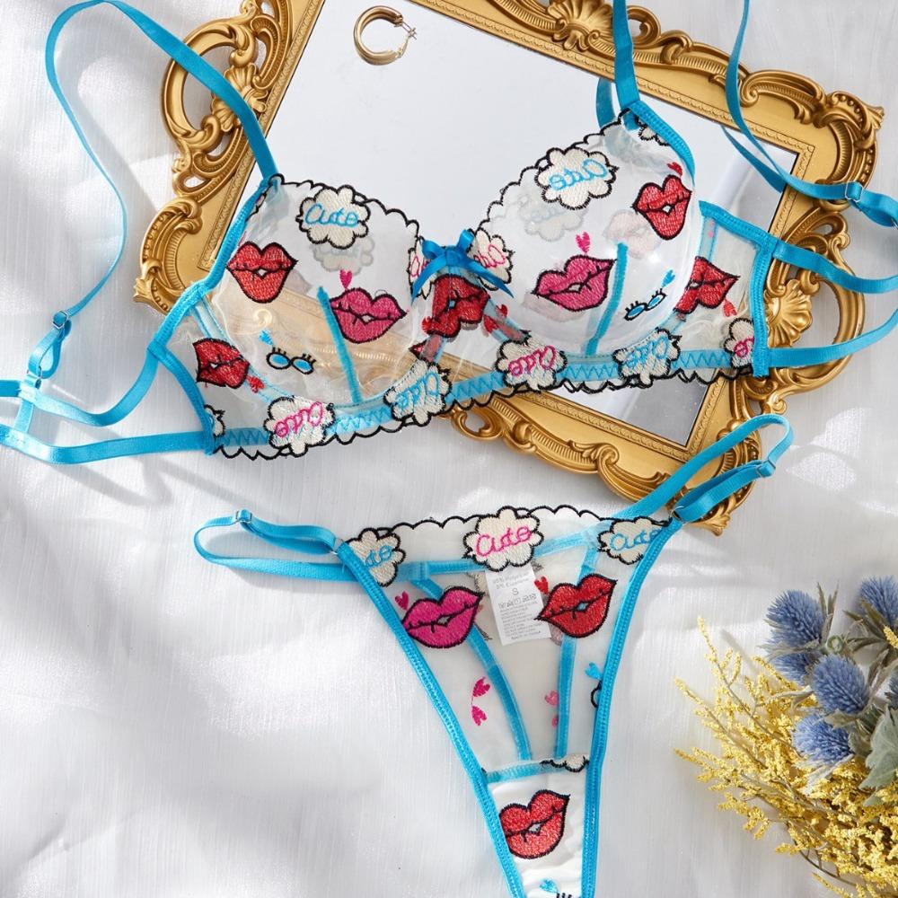 День святого Валентина Горячая Сексуальная Красная Вышивка Помады Соблазнительное Нижнее Белье Женщины