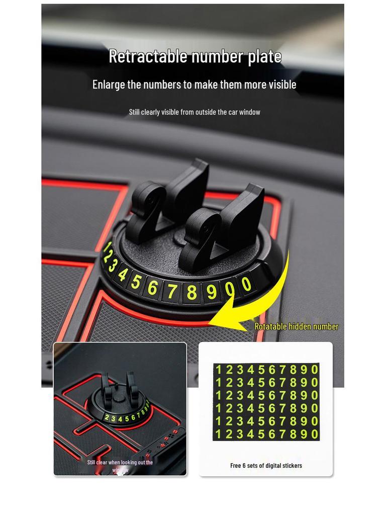 Multifunctional Anti-Slip Car Phone Holder with Concealable Parking Number Plate