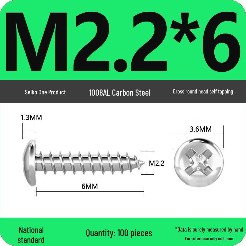 Galvanized Self-Tapping Screws, Round Head, White Zinc, PA Cross Pan, Pointed Tail M1.2-M4