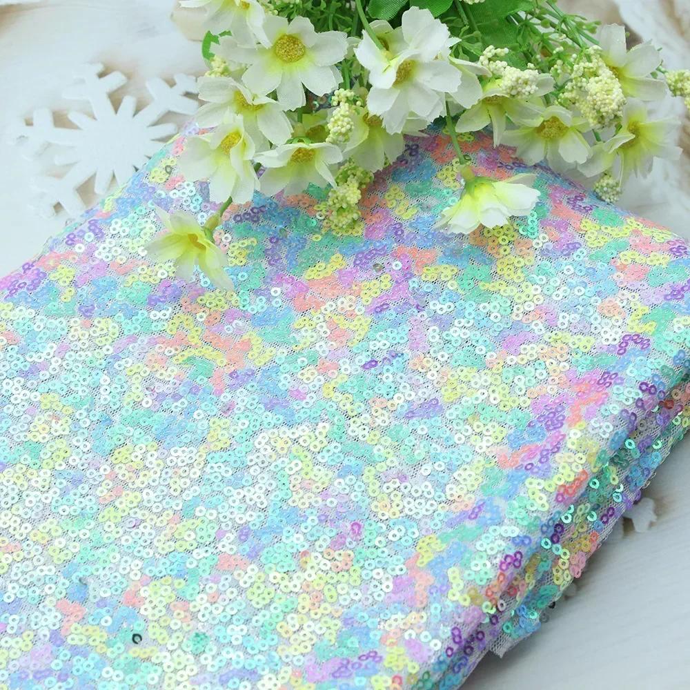 Ткань с вышивкой пайетками "Иллюзия 3 мм", мелкие пайетки, сценическая, вечернее платье, вышитая ткань, фон, скатерть, багажная ткань