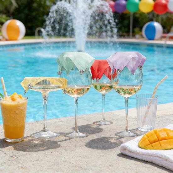 1/4 шт. Крышка для винного бокала Дышащая конструкция решетки Многоразовые тканевые чехлы для винных бокалов Набор с декором в виде цветка и листа Защита от пыли для стекла для вечеринки на открытом воздухе