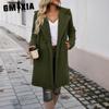 Women's Vintage Casual Solid Color Print Autumn Winter Long Sleeve POLO Neck Jackets & Coats
