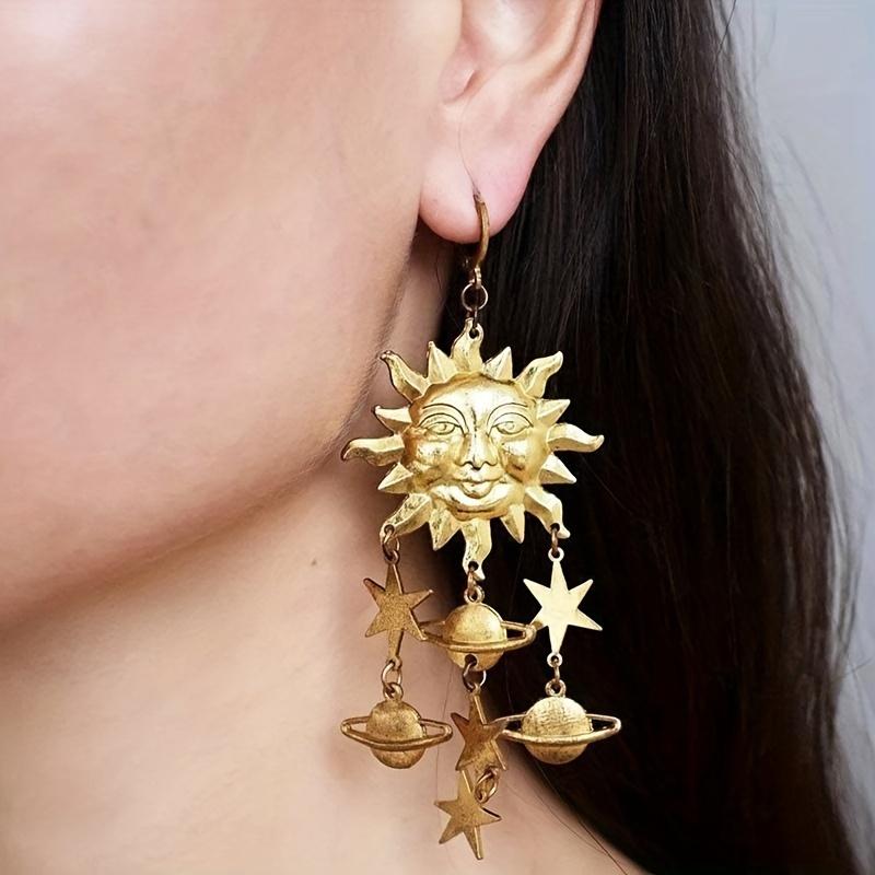 Золотые/серебристые серьги с подвесками в виде солнца, звезды и планеты, элегантный стиль, креативный подарок для женщин и девочек, на каждый день, на каждый день