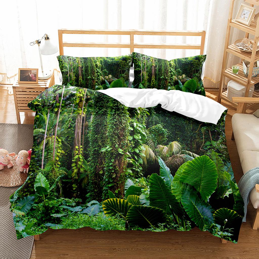 Green Jungle Theme King Queen Full Duvet Cover Forest Trees Bedding Set Natural Landscape Quilt Cover Polyester Comforter Cover