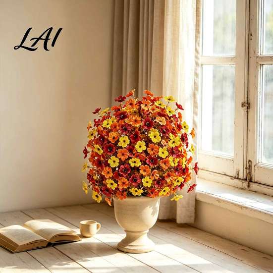 Fake Flowers for Home Decor Fall Artificial Topiary Ball Flowers Mums Plants Tree UV Resistant Outdoor with Realistic Floral Arrangements