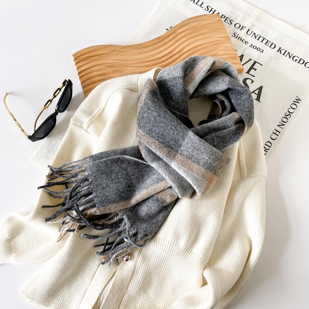 Imitation Cashmere Scarf New Fashion Versatile Atmosphere Tassel Plaid Scarf Women's Warm Scarf