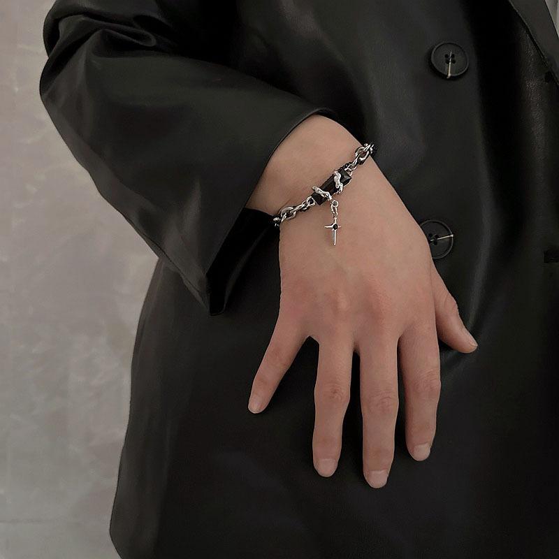 2024 Retro Black Zircon Star Bracelet for Women Men Gifts Trend Titanium Steel Chain Unisex Goth Jewelry New Couple Accessories