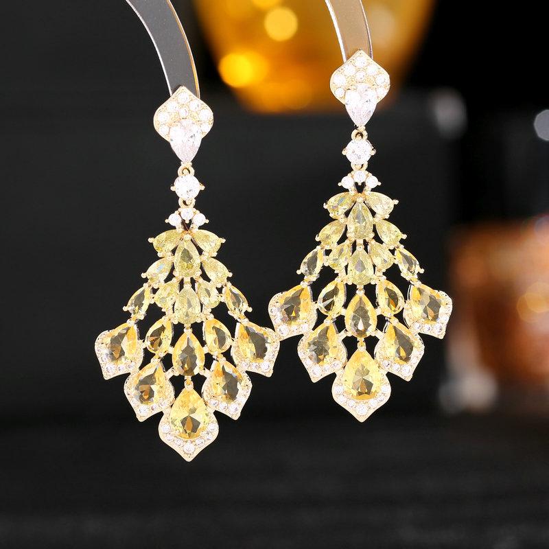 Сияющие циркониевые веерообразные серьги из серебра 925 пробы с иглами, элитные брендовые ювелирные изделия, длинные висячие серьги с каплями воды в форме цветка