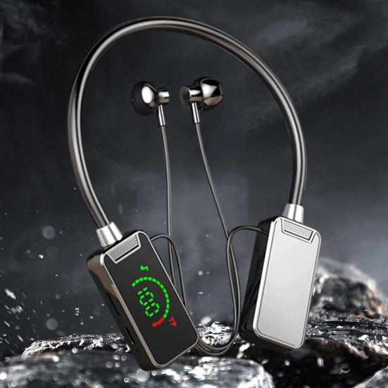 Беспроводной наушник Bluetooth-совместимая гарнитура LED-дисплей Подвесной шейный Водонепроницаемый Беспроводные наушники-шейный ободок