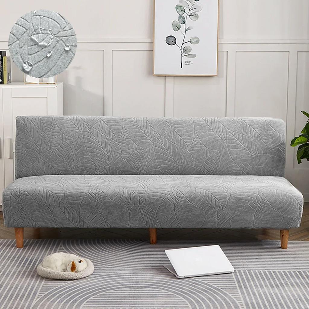 1Pc S/M/L Size Water Resistant Leaf Texture Jacquard Stretch Armless Sofa Bed Cover Spandex Non Slip Soft Couch Slipcover