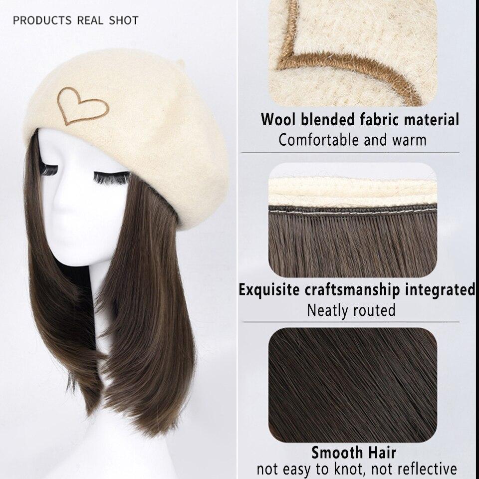 LUPU Берет-шляпа, парики для женщин, синтетический парик «боб», черная шляпа, парики, шапка с волосами, естественное соединение, термостойкие волосы