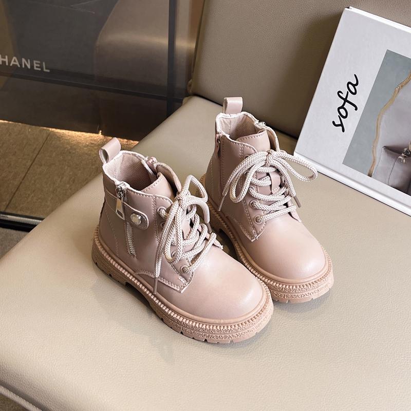 Девичьи ботильоны Весна Осень Дышащие Детские Модные Ботинки Детские Черные Кожаные Ботинки на Молнии Сбоку 2024 Новинка